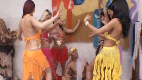 Six Gorgeous Belly Dancing Trannies VS. One Lucky Guy!