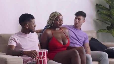 My God! Black milf with big tits and huge ass fucks gay couple for valentine's day