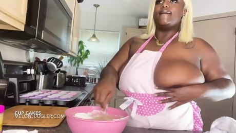 Black BBW with massive tits and cupcakes